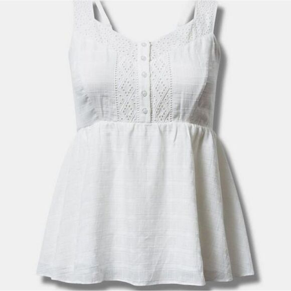 TORRID BABYDOLL COTTON WINDOW PANE BUTTON FRONT TOP NWT - Picture 3 of 5